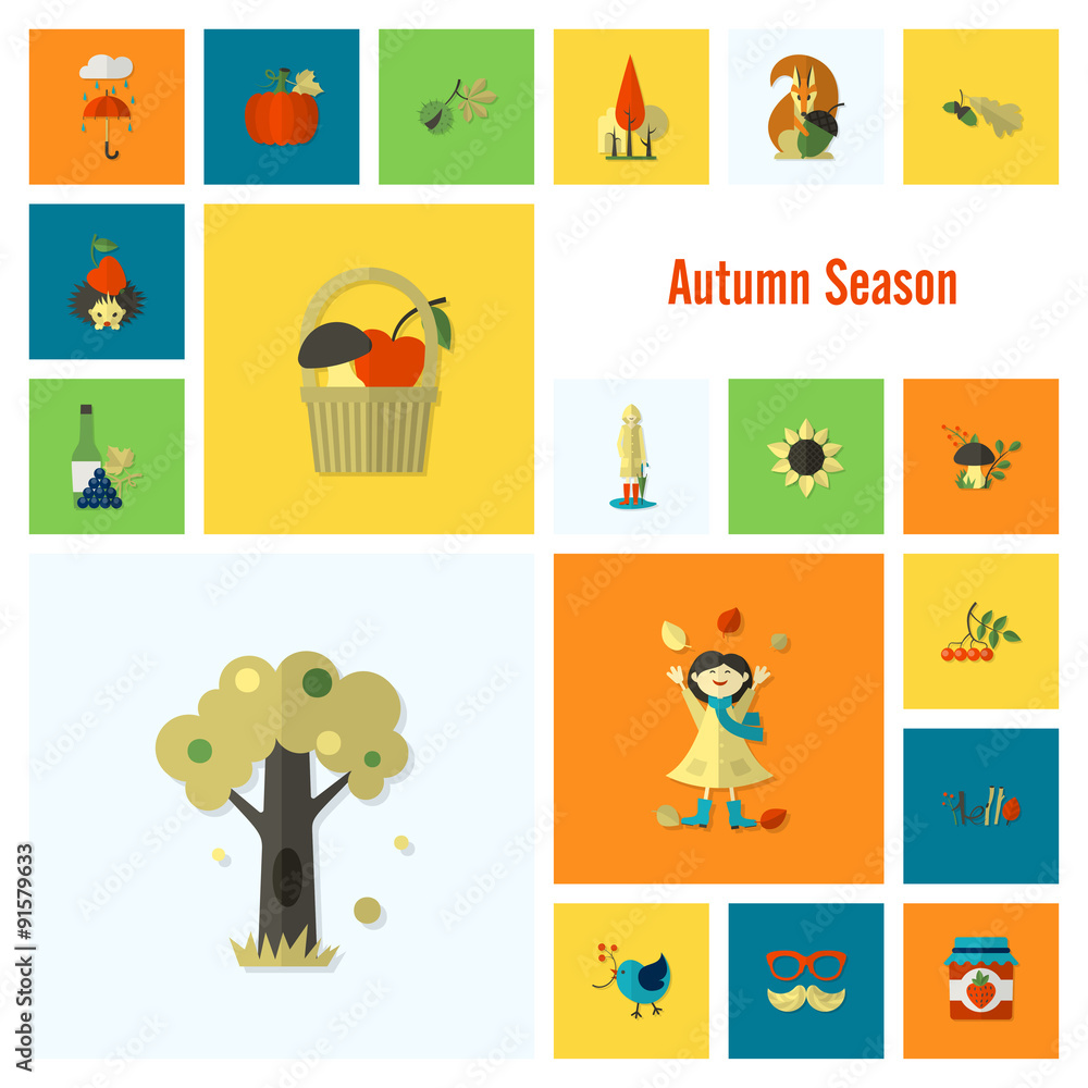 Fototapeta premium Set of Flat Autumn Icons