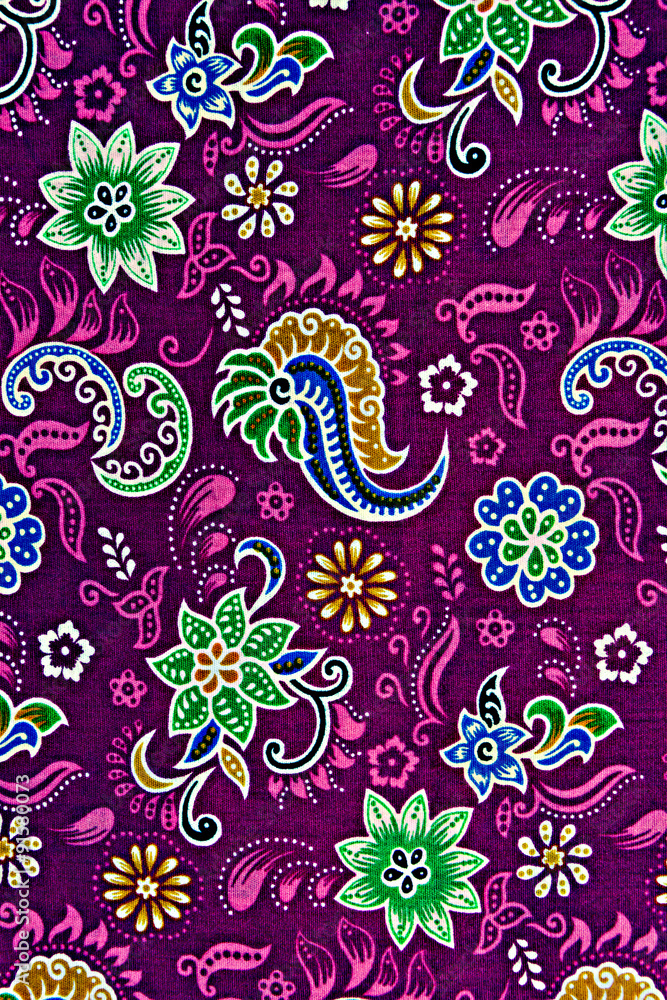 Φωτογραφία Thailand sarong of vintage print fabric striped flowers and pais