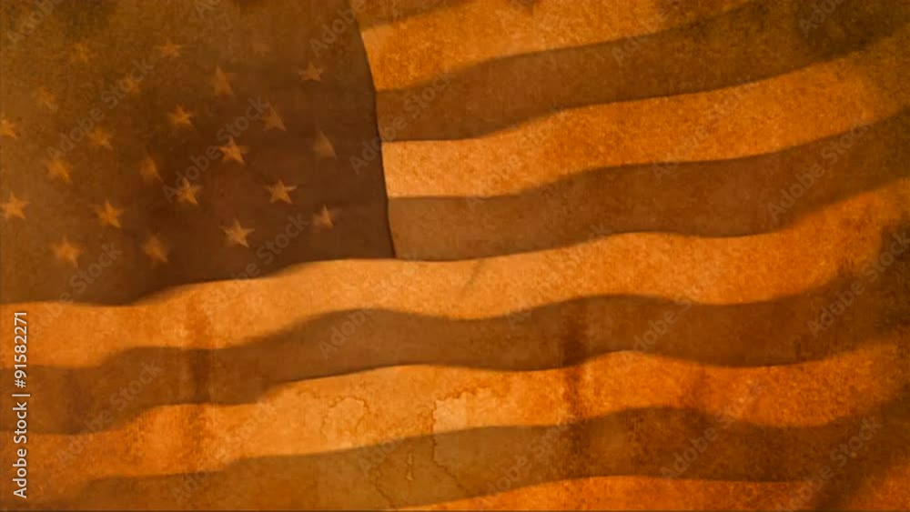 A sepia toned U.S. flag flies in the wind in stop motion. A sepia toned U.S. flag flies in the wind in stop motion.