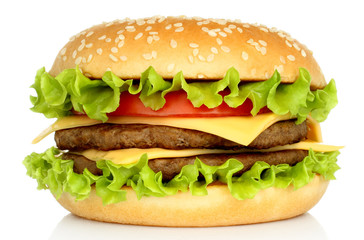 Big hamburger on white background
