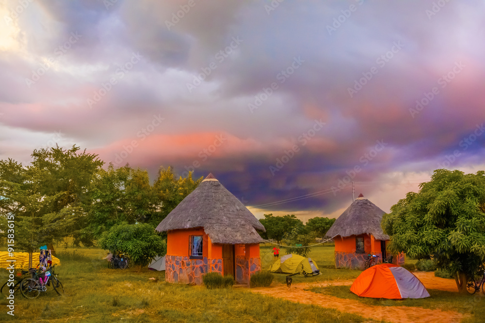 Sunset landscape in Zambia - obrazy, fototapety, plakaty 