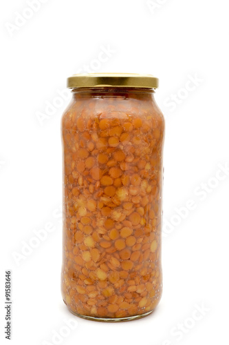 cooked lentils in a glass jar