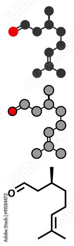 Citronellal citronella oil molecule. Used in insect repellents. photo