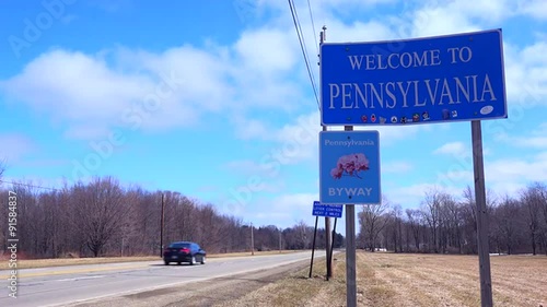A sign welcomes visitors to Pennsylvania.