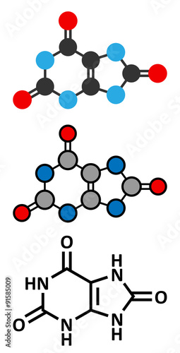 Uric acid molecule. High blood levels lead to gout disease. 