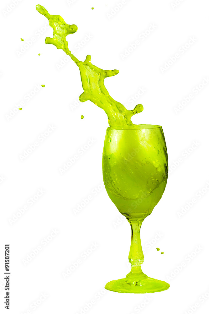 Sloped green drink in a glass - obrazy, fototapety, plakaty 