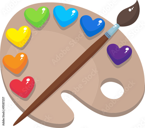 Palette with colored hearts
