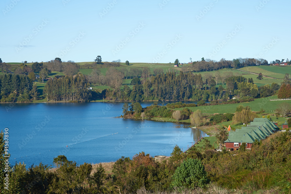 Rural landscape around Lake Llanquihue in southern Chile.