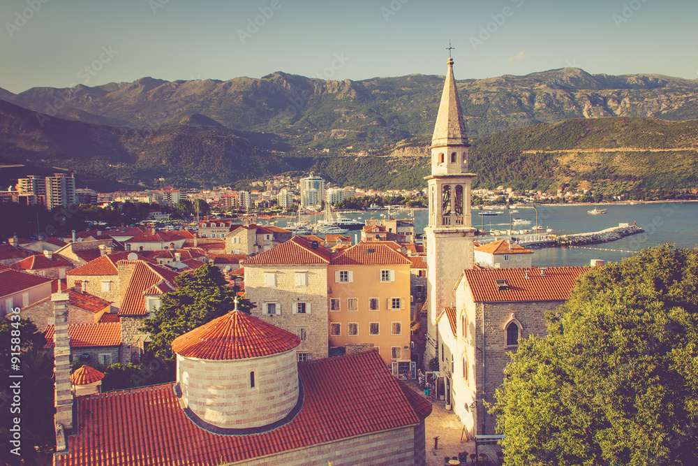Obraz premium View of the old town of Budva in summertime. Montenegro.