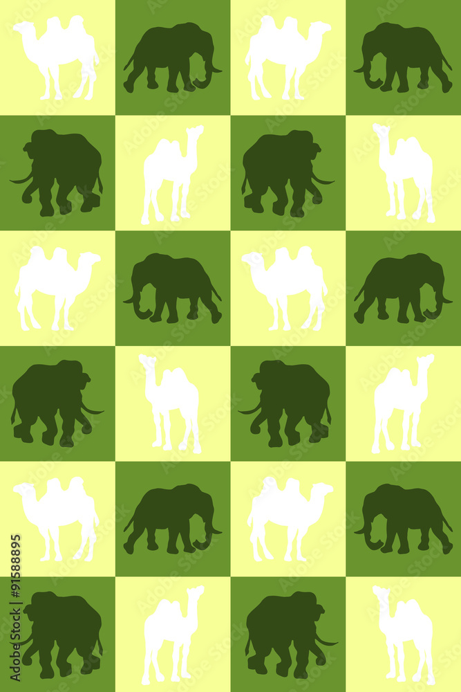 Obraz premium Illustration. Chess board with camels and elephants. Seamless pa