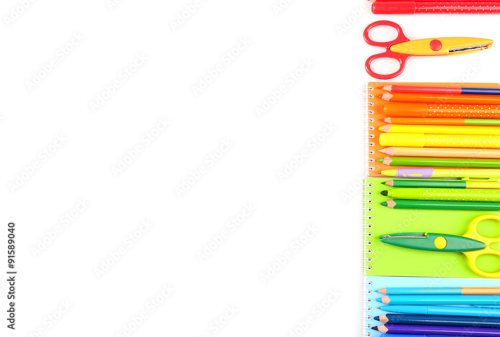Colorful school stationery isolated on white Colorful school stationery isolated on white