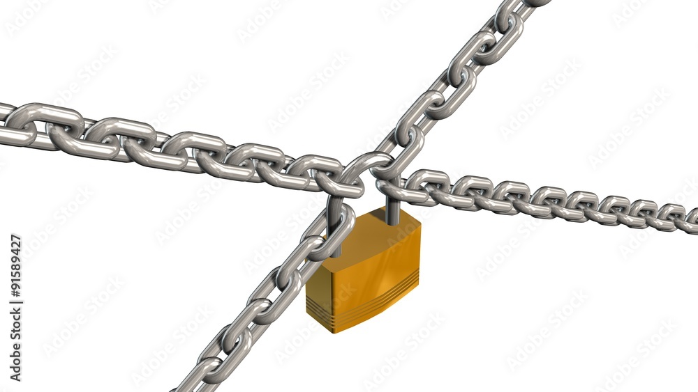 Chains with padlock isolated on white background Chains with padlock isolated on white background