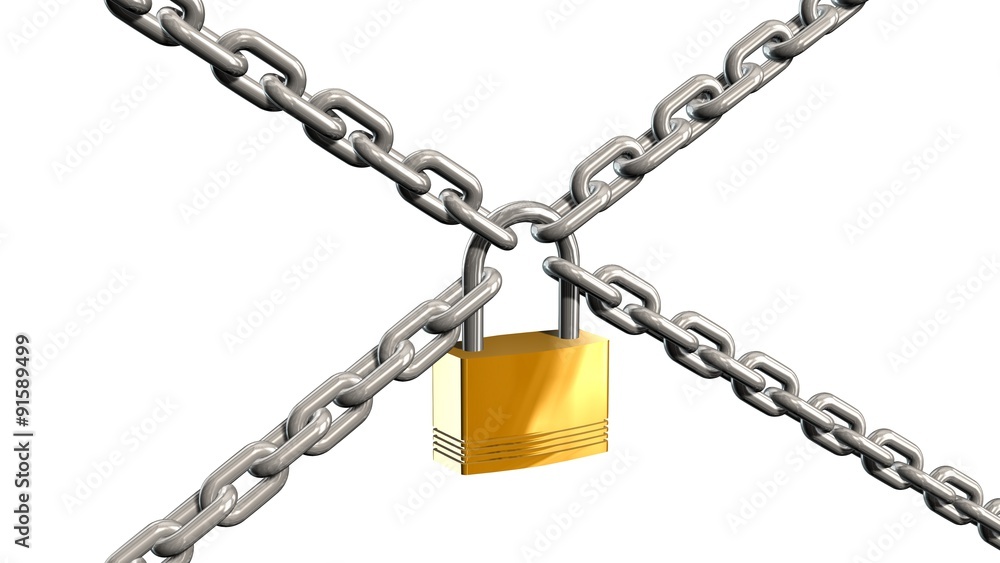 Chains with padlock isolated on white background Chains with padlock isolated on white background