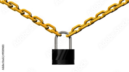 Chains with padlock isolated on white background