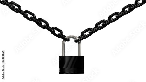 Chains with padlock isolated on white background