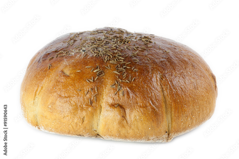 Bread with caraway seeds isolated on white background
Bread with caraway seeds isolated on white background