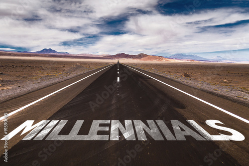 Millennials written on desert road photo