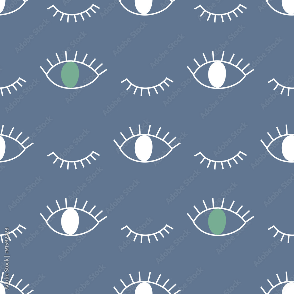 Abstract pattern with open and winking eyes. Cute blue background illustration. Abstract pattern with open and winking eyes. Cute blue background illustration.