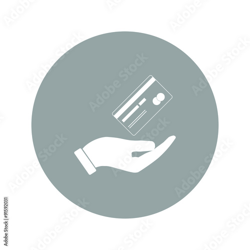 Bank credit card with hand, vector illustration. Flat design style