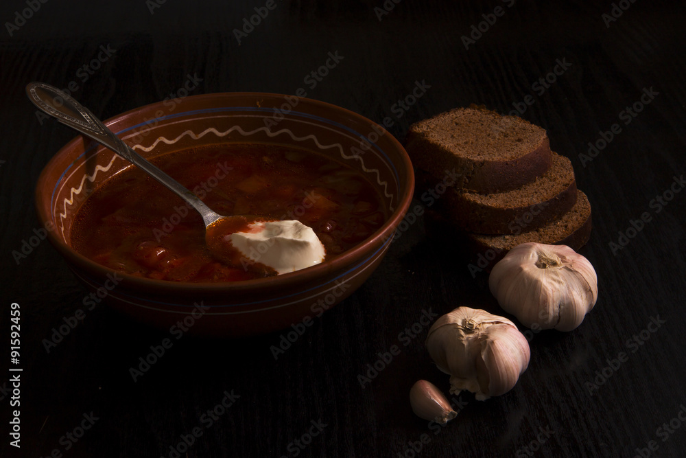 Traditional Ukrainian Russian vegetable soup borsch Traditional Ukrainian Russian vegetable soup borsch