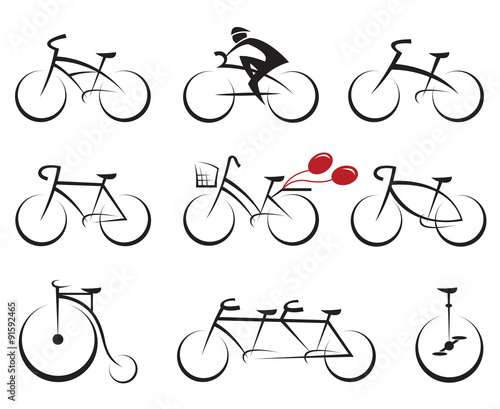 set of nine abstract bicycles