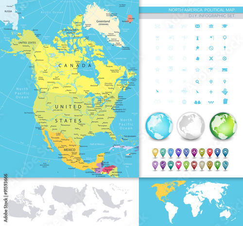 North America detailed political map