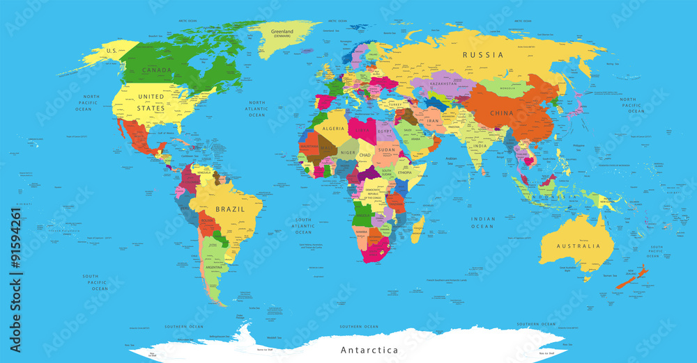 Naklejka Polityczna mapa świata