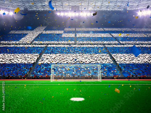 Flag Greece of fans. Evening stadium arena Blue © Anna Stakhiv