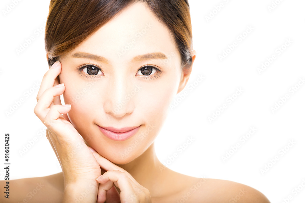  beautiful young smiling  woman with clean face