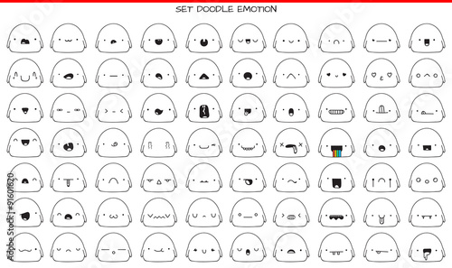 Set of 70 cute sketch characters with doodle emotions
