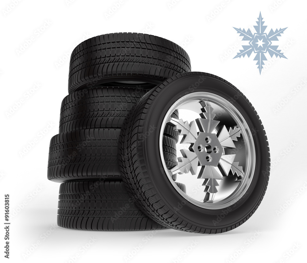 Car winter wheels on white background