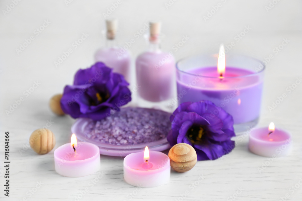 Beautiful spa composition on wooden table Beautiful spa composition on wooden table