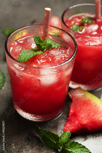 Wallpaper Mural Cold watermelon drinks in glasses, on dark background Torontodigital.ca