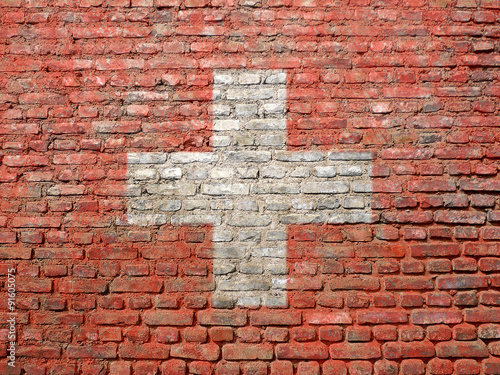 Swiss flag painted on a wall