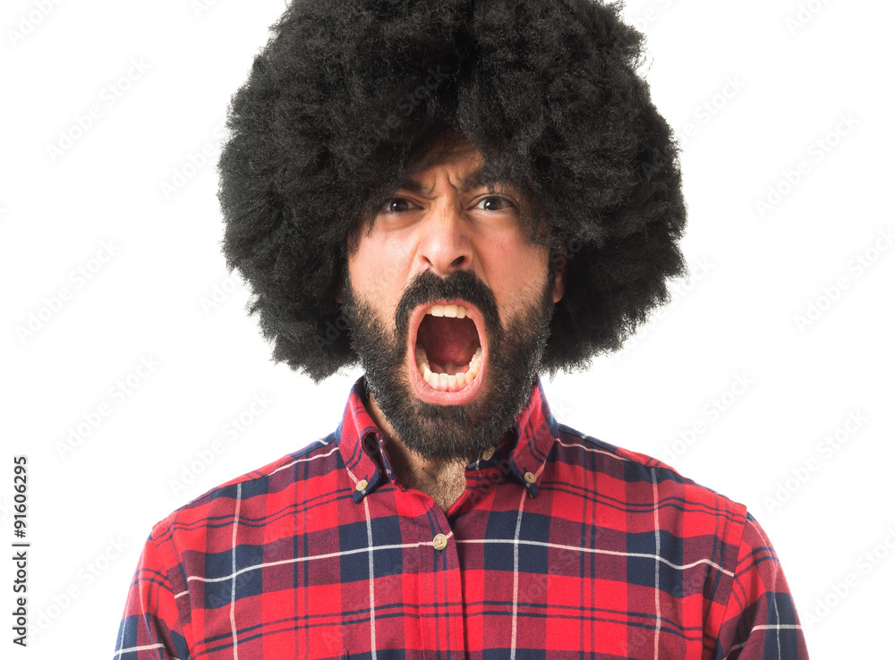 Afro man shouting Afro man shouting