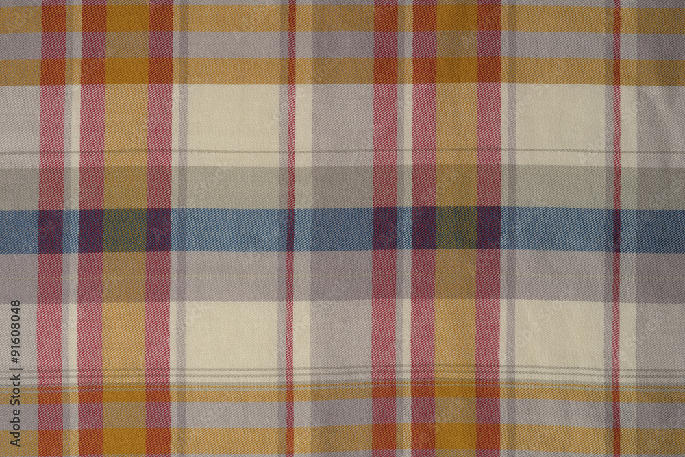 Background of Yellow,Blue,and Red Plaid Cloth Shot in Studio 