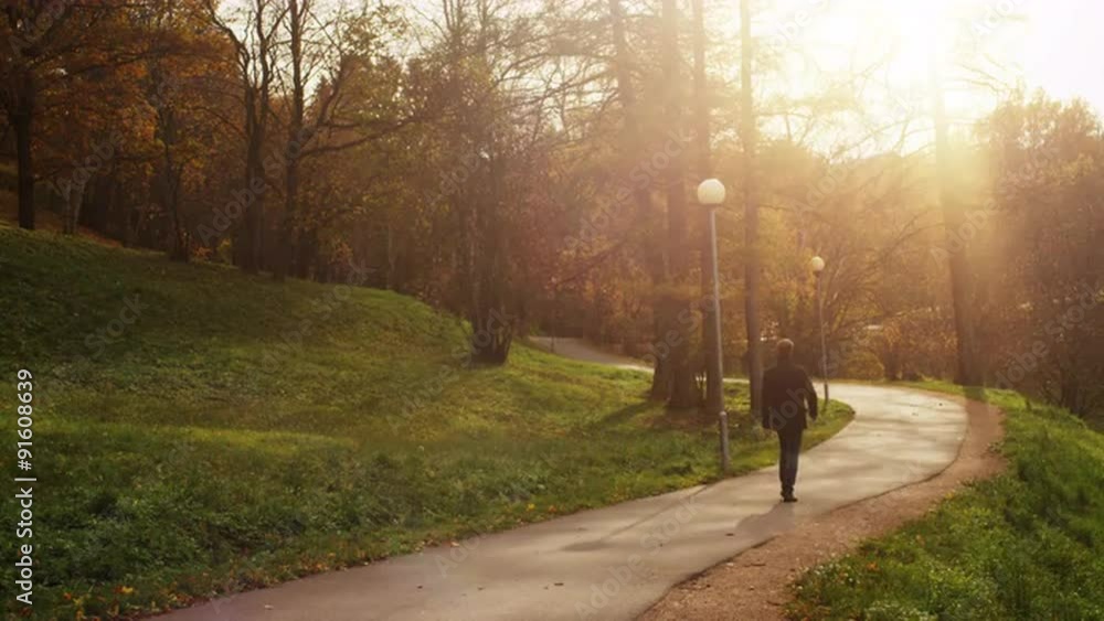 Man is Walking in Park.