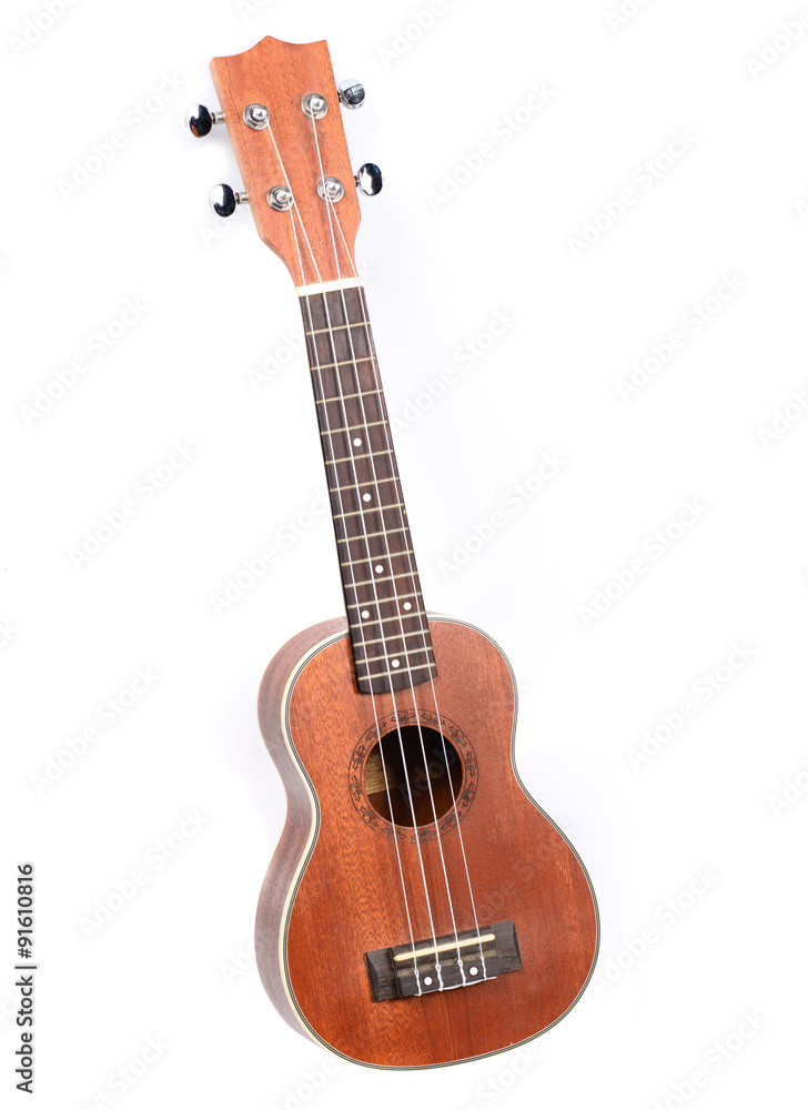 Classic ukulele Hawaiian guitar, studio shot isolated on white b