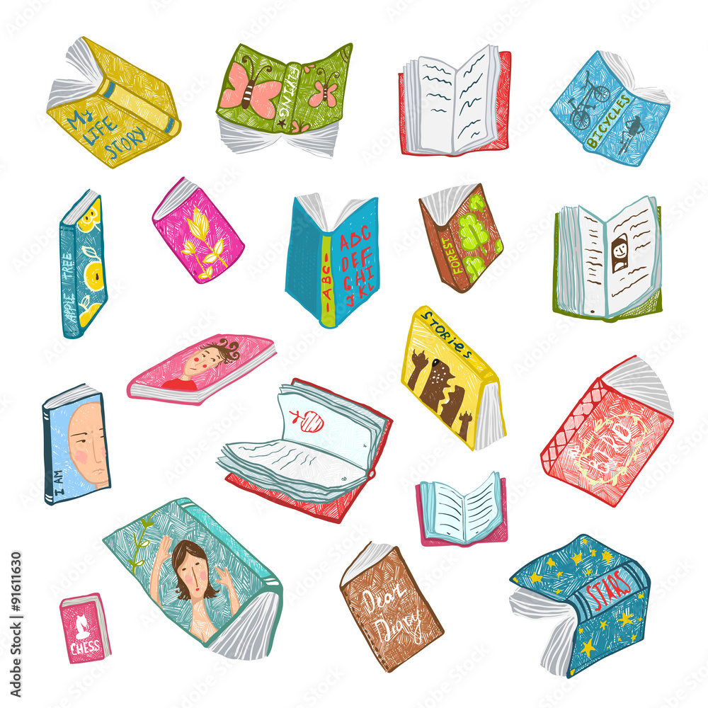 Obraz premium Colorful Open Books Drawing Library Collection