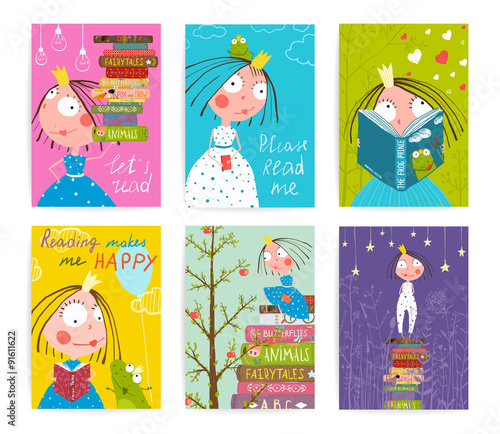 Cute Little Princess Kids Reading Fairy Tale Books Library