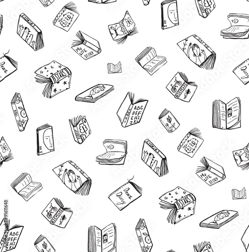 Open Books Drawing Seamless Pattern Background