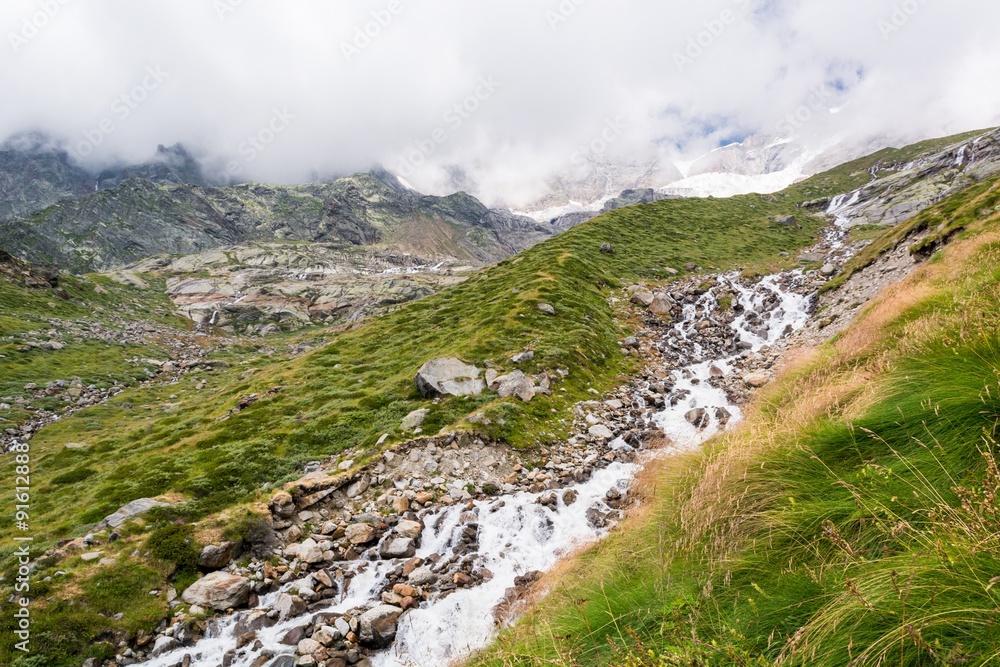 Glacier stream flowing down a valley. Glacier stream flowing down a valley.