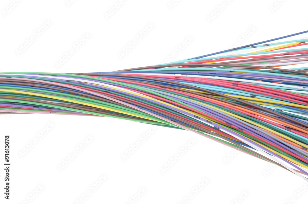 Multicolored fiber cables isolated on white background Multicolored fiber cables isolated on white background