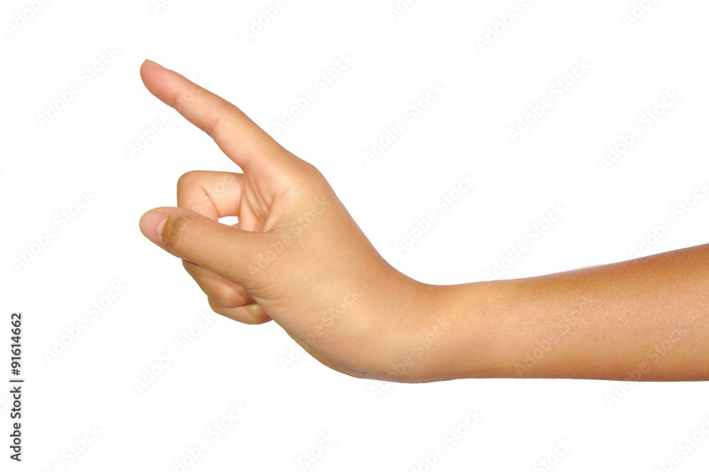 Woman hand touching virtual screen or poiting isolated on a Woman hand touching virtual screen or poiting isolated on a