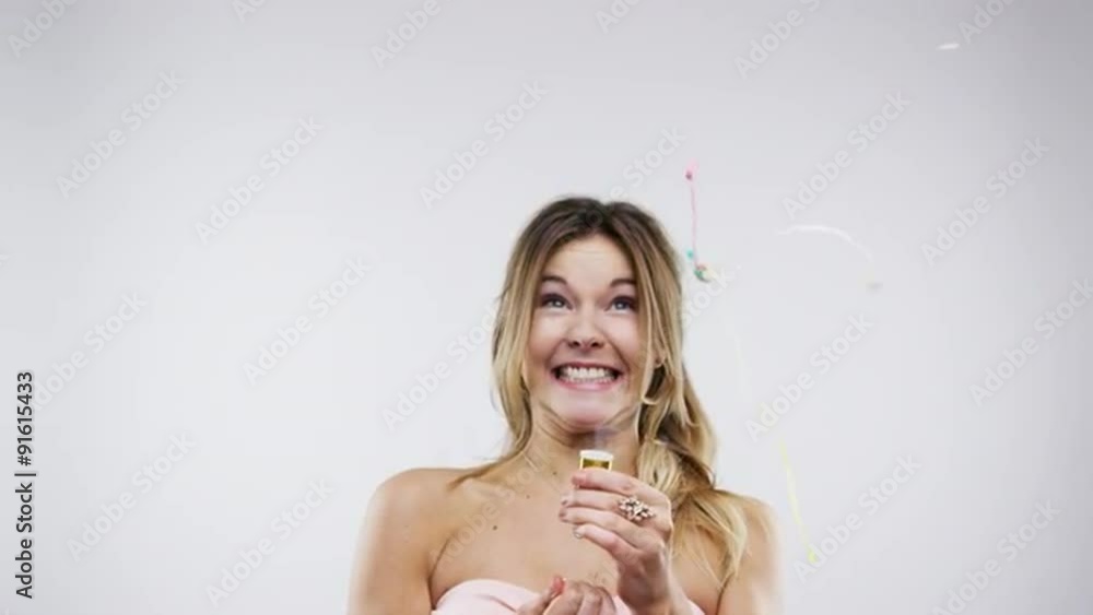 Bridesmaid popping party popper slow motion wedding photo booth series Bridesmaid popping party popper slow motion wedding photo booth series