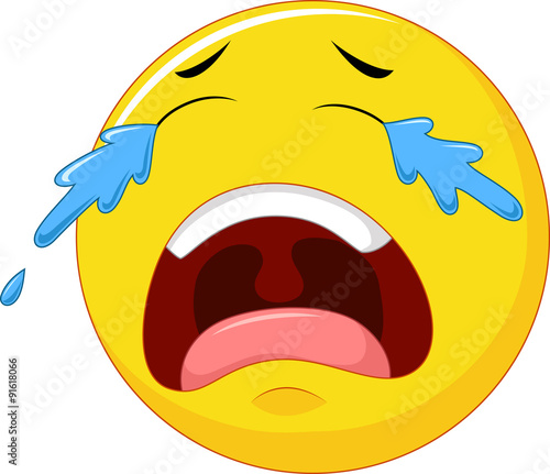 Cartoon emoticon crying isolated on white background

