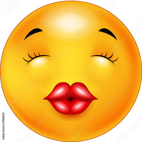 Cartoon smiley with sexy red lips