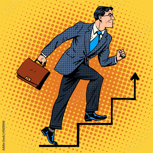 Businessman climbs up the career ladder