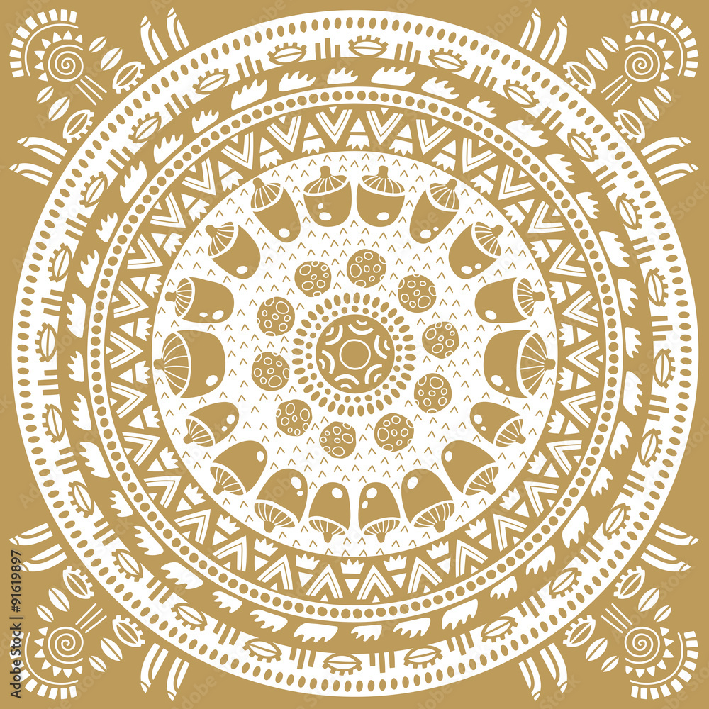 Gold abstract mandala. Ethnic round ornament. Monochrom color