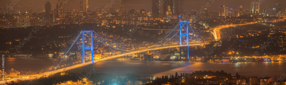 View of Bosphorus bridge at night Istanbul